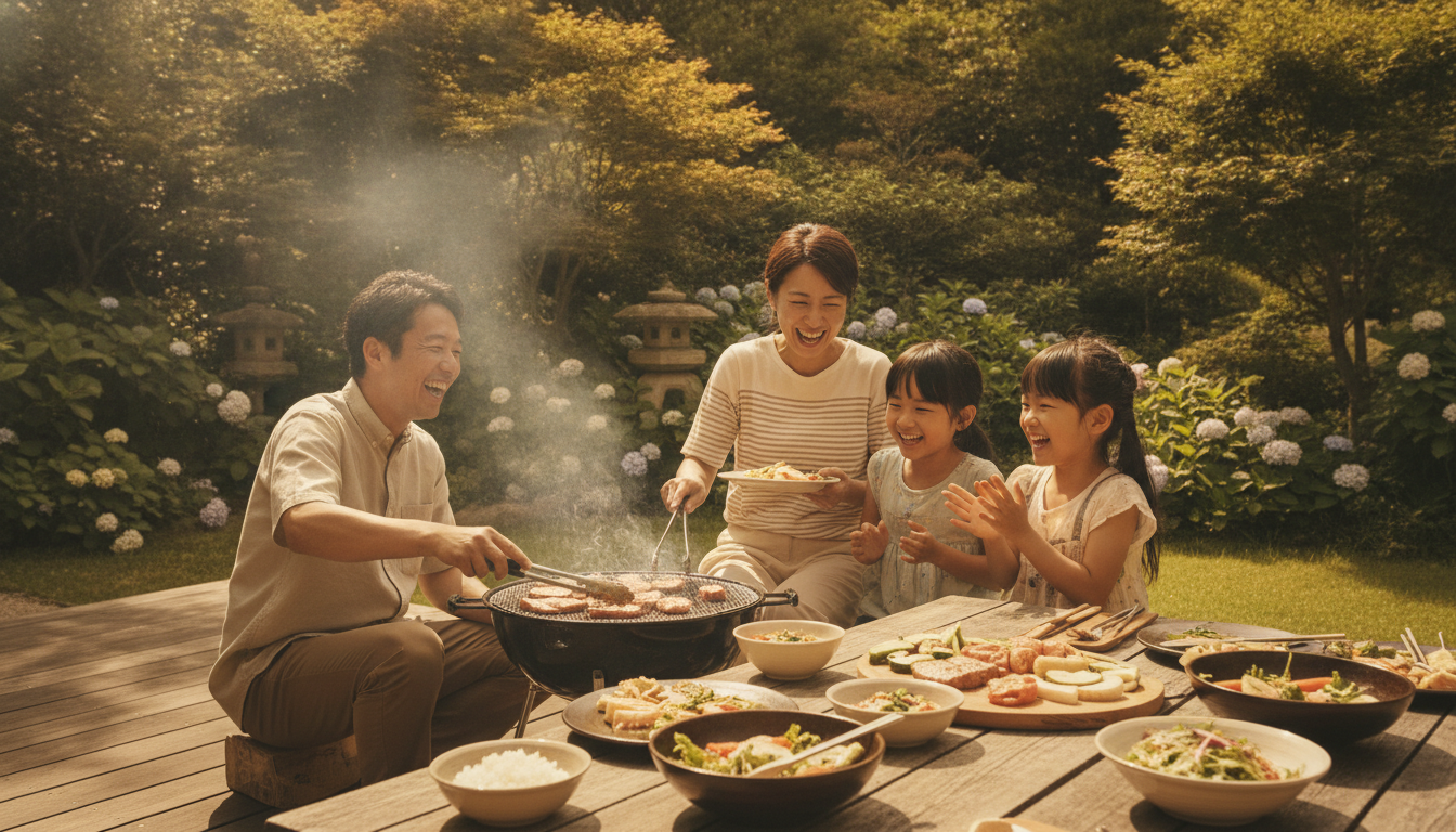 家族でBBQを楽しむ様子